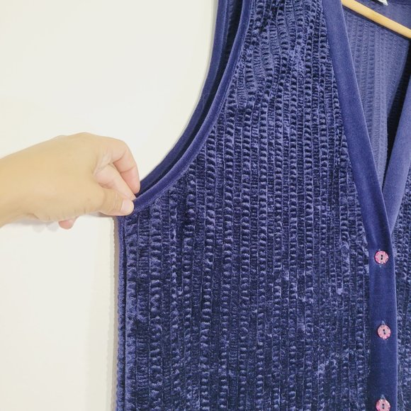 Lady Kates Velvet Vintage Knit Sweater Vest Button Front Royal Blue Textured 80s - Picture 2 of 8
